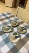 古瓷堂日本回流瓷器 日本明治老九谷手捏手作四件組不規則小碟子 手繪描金浮雕葫蘆紋 福祿萬代寓意 茶點碟 古物收藏 中古品 老貨玩家首選
