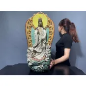 【阿一藝品】早期廣東 石灣陶【至聖觀音】救苦救難 名師手製 有落款 值得收藏 居家裝飾 石灣陶擺件 A61