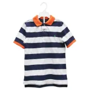 Ralph Lauren 男童經典小馬粗條紋短袖POLO衫-藍/白橘