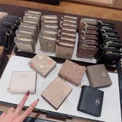【木木】美國outlet COACH 免運 款C底紋LOGO白拉鏈短夾對折卡夾零錢包（冰川白色）