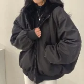 【D.studio】韓版加厚內刷毛兩面穿寬鬆毛毛外套(連帽外套 上衣 女裝 衣服 外套 長袖上衣 毛衣 J183)
