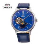 ORIENT 東方 錶 SUN&MOON系列 半露空日月相錶 皮帶款 藍色 RA-AS0103A-41.5 mm
