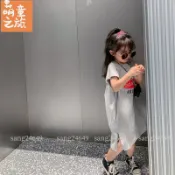 潮流百搭】韓版童裝女童長袖洋裝連身裙女童短袖洋裝女童洋裝女童洋裝寬鬆露背洋氣女女童夏裝直筒裙中兒童T恤裙中長款正韓5HH
