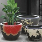 免運開票 睡蓮花盆缸手工陶瓷水缸庭院碗蓮荷花盆金魚缸室外特大號種樹大缸碗蓮盆缸 錦鯉缸 魚缸 水缸 魚缸 庭院仿石大水缸