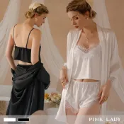 Pink Lady 三件套睡衣 法式迷情 性感睡衣 可調式肩帶 絲質 蕾絲 短褲 睡袍 女睡衣 居家服 19072