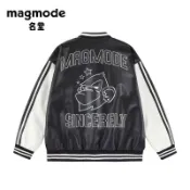 【Ashley】棒球外套男飛行外套MAGMODE名堂/秋冬款棒球服寬鬆休閒PU皮夾剋冬季情侶款棒球領衣服 FNVO
