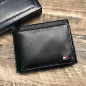 美國百分百【全新真品】Tommy Hilfiger 真皮 皮夾 拉鍊包 短夾 TH 錢包 卡夾票夾 男夾 黑色 AC33