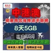 【Star SIM 星光卡】白金中港澳上網卡8天5GB總量 用完降速吃到飽(旅遊上網卡 中港澳 網卡 日本網路)