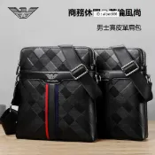 VFAN AMANI阿瑪尼男包 休閒真皮公事包 男士單肩斜背包 奢侈品包包 牛皮側背包男【奧特萊斯】