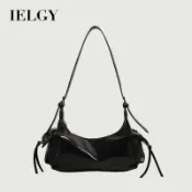 IELGY 韓版潮流辣妹風蝴蝶結機車包 時尚單肩斜挎餃子包