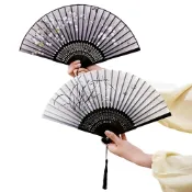 竹製手扇 古風摺扇 真絲扇 夏季 男女扇 櫻花折疊扇 道具跳舞扇 中國風 日式扇子 絹扇
