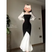 韓國洋裝 法式洋裝 方領洋裝 氣質洋裝 晚禮服 拼接設計高級感少女連身裙 收腰顯瘦連衣裙 包臀裙 魚尾裙 長洋裝 長裙