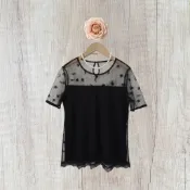 *♡*克萊登Cladon/黑色/小葉子.蕾絲網紗上衣/適M/近新/二手衣《Anna的百寶箱》