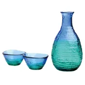 左東精品代購 日本代購 東洋佐佐木 藍綠 玻璃 清酒 杯壺組 G604-M77 酒壺 酒杯 清酒杯 清酒壺 冷酒器 日本製