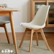 RICHOME 木木原木米色耐磨PU皮實木椅 實木餐椅 無扶手餐椅 化妝椅 工作椅 WSS0399