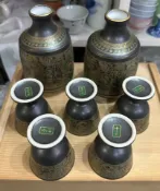 古瓷堂日本回流瓷器 日本回流 幸樂窯 清酒壺德利套裝 兩壺五杯 日式陶瓷酒器 居家小酌 送禮收藏 質感餐具 經典和風