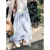 法式浪漫 大裙襬A字裙 傘裙 長裙 半裙 海邊渡假風藍色格子半身裙女春夏季高腰顯瘦休閒長款字裙子百搭A 0823