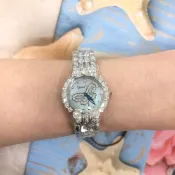 Ogival 愛其華 女 銀色淺藍面蝴蝶晶鑽 石英腕錶 (305-091DL) 30mm