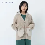 a la sha 異材質拼接可拆式連帽針織外套