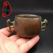協貿國際日用品生活10館 古玩銅器收藏魚耳純銅香爐老包漿古玩收藏線香爐仿古家居擺件供品