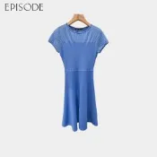 EPISODE - 百搭氣質羅紋拼接素色短袖針織傘擺洋裝（藍）143736