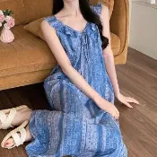 【K.W.】韓國空運輕棉麻花仙子細高品質免穿搭洋裝(小香風/輕量涼感/洋裝/休閒/日系/通勤/渡假)