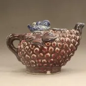 滿300出貨 宋鈞窯窯變浮雕葡萄酒壺茶壺 古玩瓷器 仿古瓷器擺件收藏