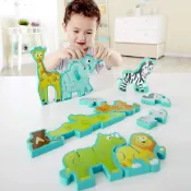 ★童心園【Hape】字母與野生動物立體拼圖 雙面拼圖 立體拼圖 拼圖遊戲 字母 動物 木製拼圖 認知 托育/托嬰/幼兒園