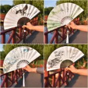 【國潮帥氣ins風】新款 學生款 折扇 古風扇 夏季日用扇 絹扇 掛流蘇扇墜 金屬扇 摺扇 扇子 古風折扇
