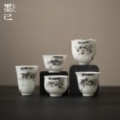 手繪墨竹品茗杯 陶瓷聞香杯 輕奢功夫茶具 高質感茶杯 家用茶器
