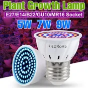 9W E14 LED全光譜植物燈泡220V紅藍UV E27螺紋植物補光燈7W MR16/B22溫室帳篷5W GU10盆栽