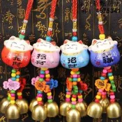 車載陶瓷招財貓風鈴掛件店鋪進門提示純銅鈴鐺門鈴後照鏡掛飾