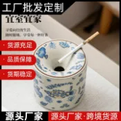 喜挖2店 ashtray菸灰缸帶蓋防灰陶瓷建水廢水缸漏斗型茶渣缸廢水痰盂