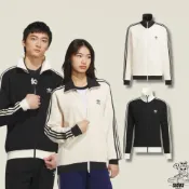 (店+)【adidas 愛迪達】［Siou's］Originals 黑色/奶油白 男女款 情侶款 立領華夫格 基本款外套-JW0109/JW0110