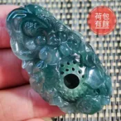 🐠荷包滿滿🈵天然玉 A貨翡翠 藍水 裸空精雕 金魚 荷葉 魚簍 香氛墬【92jade 遇見善緣】現貨特價