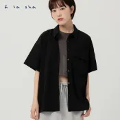 a la sha 貓咪立體口袋寬鬆短袖襯衫