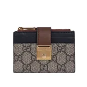 【BreezeOnline 微風精品線上】Gucci Padlock 鎖釦設計附證件夾層拉鍊卡夾包/零錢包(烏木色/黑色)