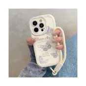 (店+)高級感蝴蝶適用蘋果17promax手機殼iphone15pro帶掛繩14女款13原 適用全系列手機保護殼 全包手機殼