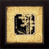 開運陶源雅鑑鑫品 【如意系列-節節高昇】竹報平安  純金箔畫 24x 24 cm