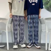 【PAGANS STORE】韓國代購 數位 多彩條紋 涼感 三宅一生 直筒 垂感 落地褲 百摺褲 長褲