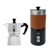 IKUK 分離式電動奶泡機 840ml+BIALETTI 摩卡壺組合/大容量 立體拉花 拿鐵 咖啡 美式 巧克力 蛋白飲
