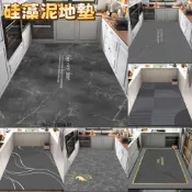 可客製化尺寸 大理石紋 硅藻泥 鋪滿 廚房 專用 地墊 簡約 吸水防滑防油耐臟家用大面積定製地毯 硅藻泥地墊 地毯