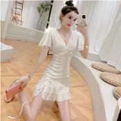 夜 店性感連衣裙短裙修身顯瘦2024夏季女裝氣質魚尾裙荷葉邊抽繩2026新品