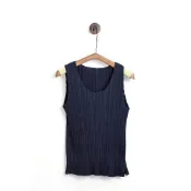富士衫衫｜PLEATS PLEASE｜經典細皺摺無袖背心上衣｜SIZE L｜Issey Miyake三宅一生|皺摺・深藍