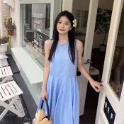 【韓系寬鬆】圓領大裙擺背心裙 無袖連身裙 氣質設計感洋裝 韓版寬鬆顯瘦 無袖洋裝 背心裙洋裝 連衣裙 韓系連身裙 大擺裙