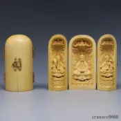 黃楊木雕刻觀音菩薩像 三清三開盒隨身龕像 清水祖師 風水擺件 家居中式擺設 神像工藝品 宗教文物 開運吉祥物