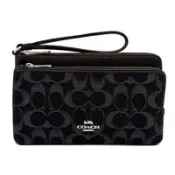 【COACH】C LOGO牛仔布長夾式雙層大手拿包/零錢包(牛仔黑)