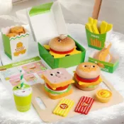 全球選品1館 生活百貨 兒童模擬木製過家家漢堡三明治益智薯條食物模型百變拼裝玩具