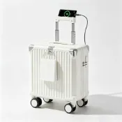 (店+)免運 日系輕奢香草白 18吋行李箱 機長箱 鋁角行李箱 商務出差 虎航登機箱 橫式商務箱 拉桿 高鐵通勤 側邊掛勾