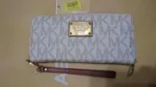 (免運)正品不必買假貨全新經典MK(MICHAEL KORS EST 1981 金LOGO防刮皮革長夾米白/駝咖內裡皮夾